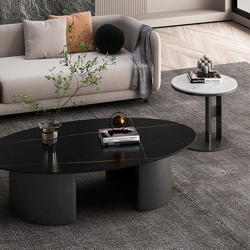 Luxury Round Iron Rock Slab Coffee Table