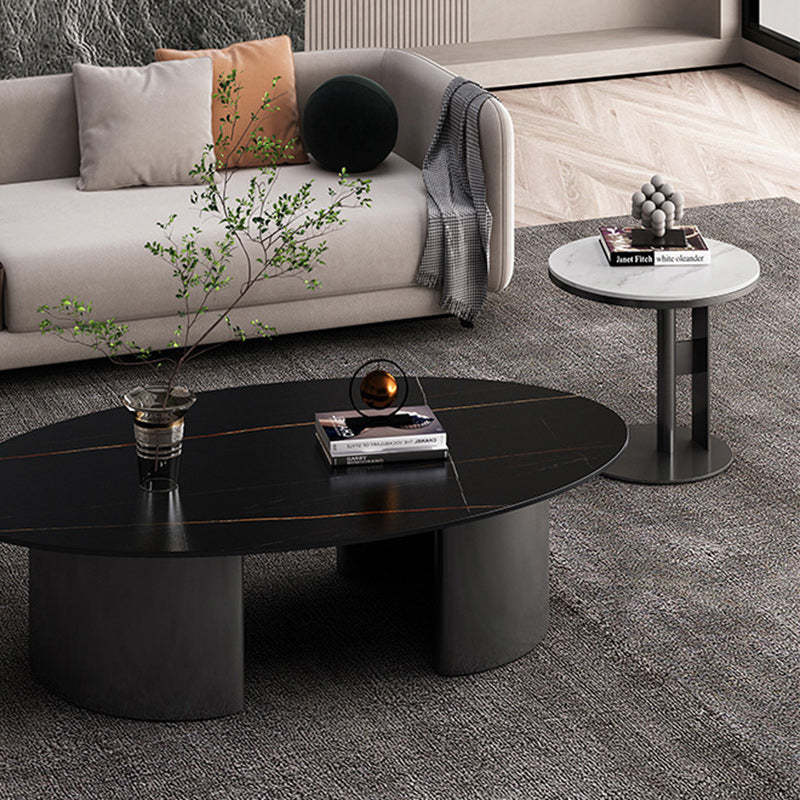 Luxury Round Iron Rock Slab Coffee Table