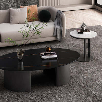 Luxury Round Iron Rock Slab Coffee Table