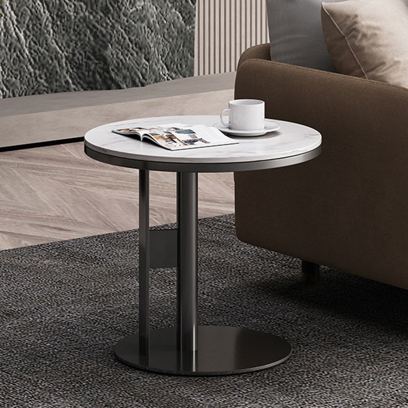 Luxury Round Iron Rock Slab Coffee Table — Black