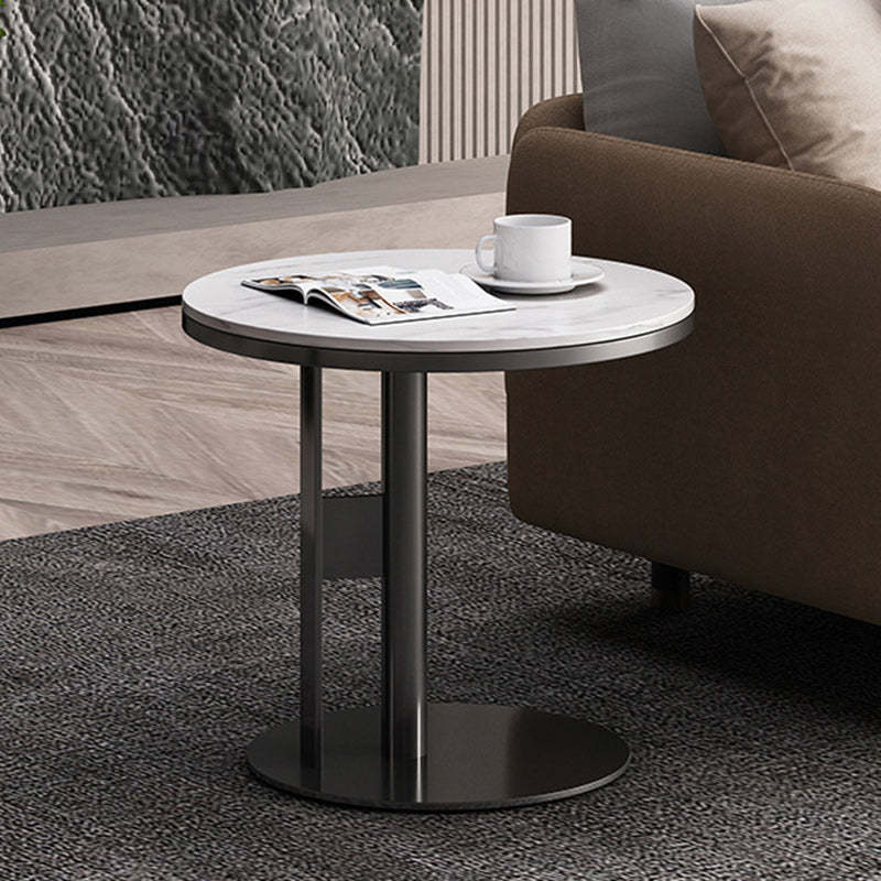 Luxury Round Iron Rock Slab Coffee Table — Black