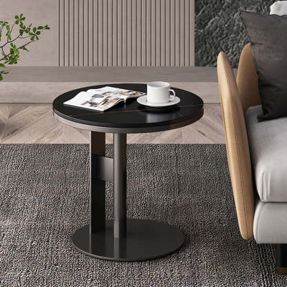 Luxury Round Iron Rock Slab Coffee Table
