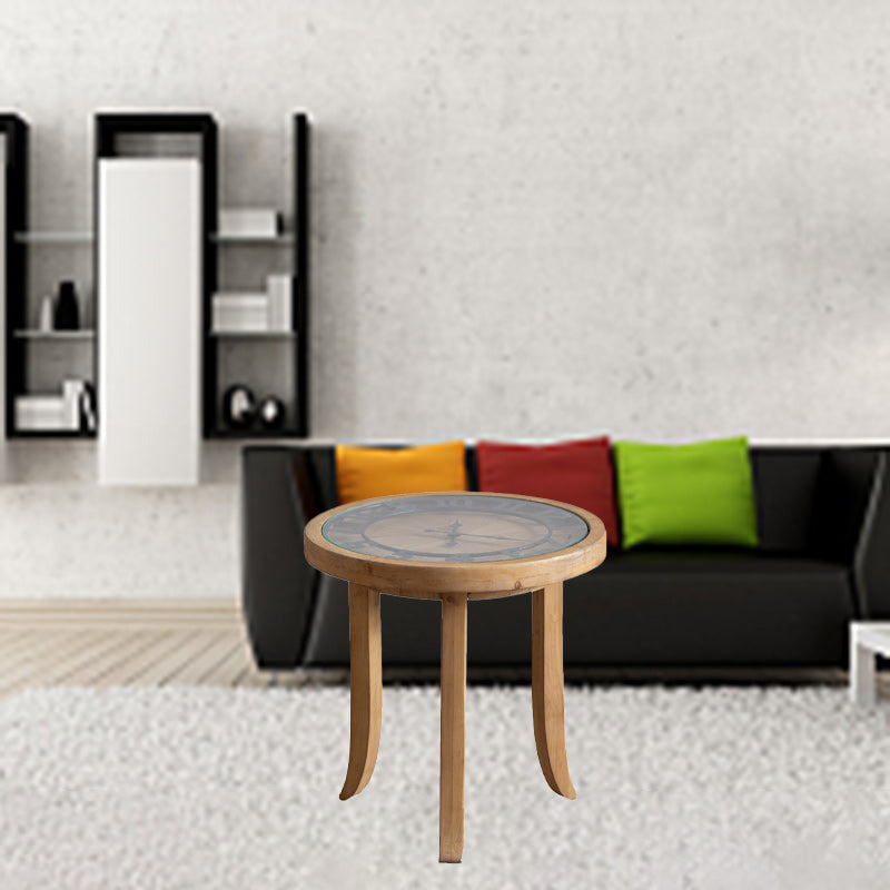 Rustic Round Wood Iron Glass Coffee Table