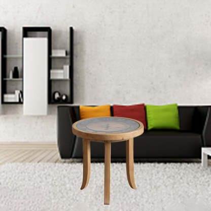 Rustic Round Wood Iron Glass Coffee Table