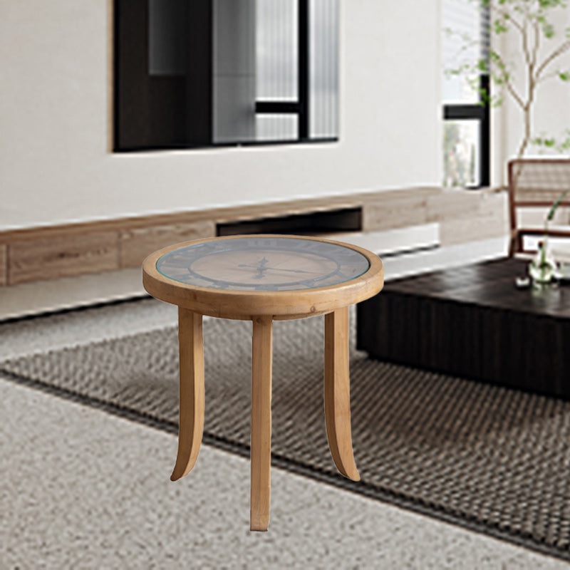 Rustic Round Wood Iron Glass Coffee Table