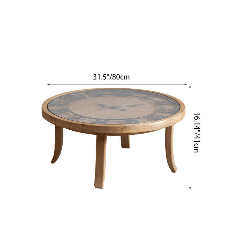 Rustic Round Wood Iron Glass Coffee Table