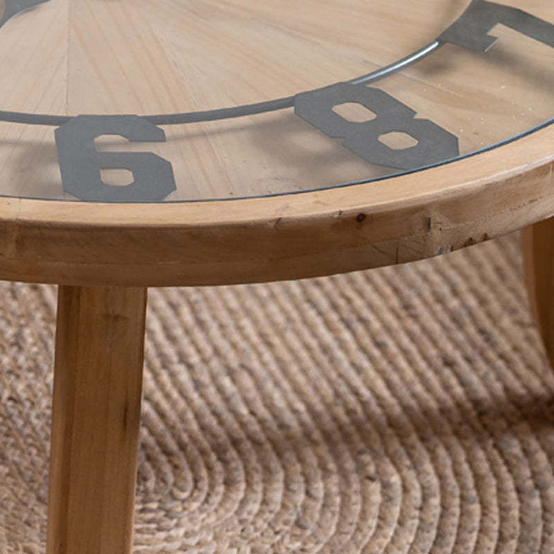 Rustic Round Wood Iron Glass Coffee Table