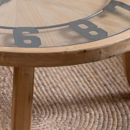 Rustic Round Wood Iron Glass Coffee Table