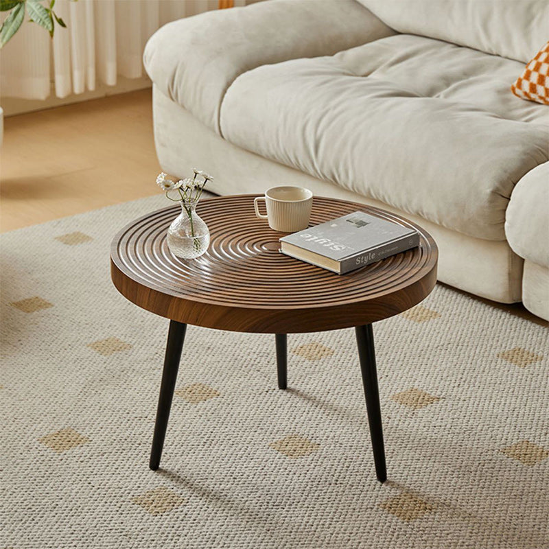 Retro Round Wood Coffee Table — Walnut