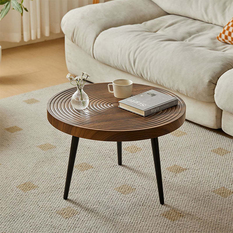 Retro Round Wood Coffee Table — Walnut