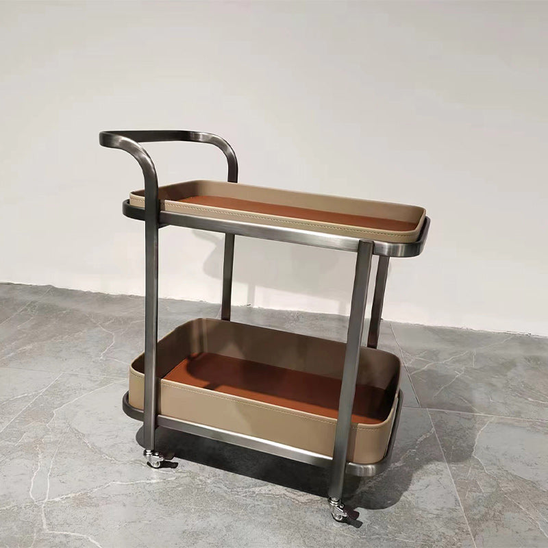 Contemporary Saddle Leather End Table 2-Tier