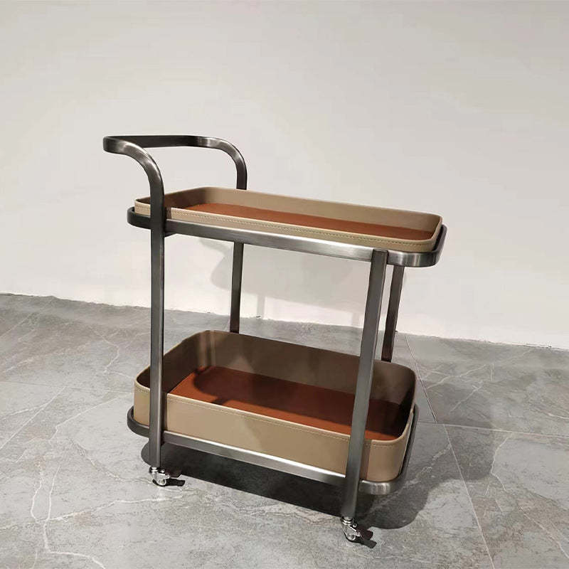 Contemporary Saddle Leather End Table 2-Tier
