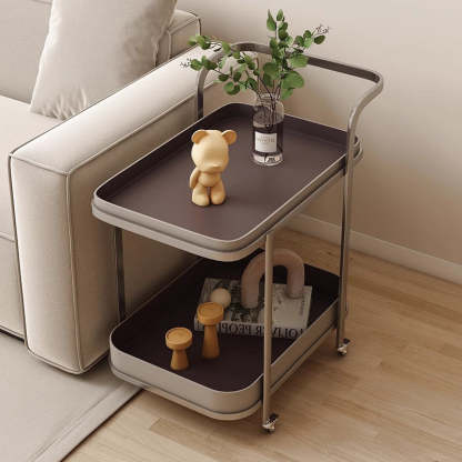 Contemporary Saddle Leather End Table 2-Tier — White