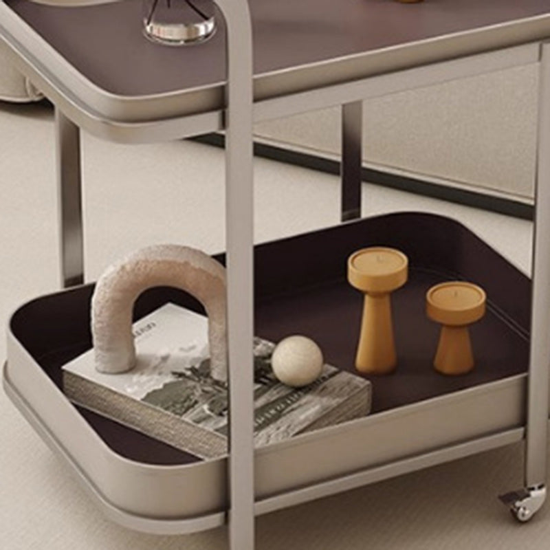 Contemporary Saddle Leather End Table 2-Tier — Gray & Coffee Color