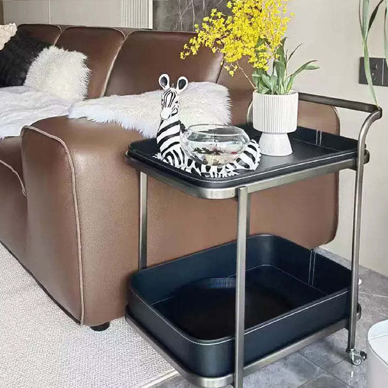 Contemporary Saddle Leather End Table 2-Tier — Gray