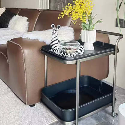 Contemporary Saddle Leather End Table 2-Tier — Gray