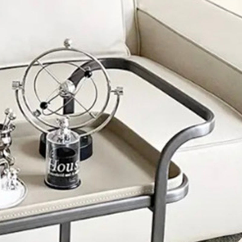 Contemporary Saddle Leather End Table 2-Tier — Black