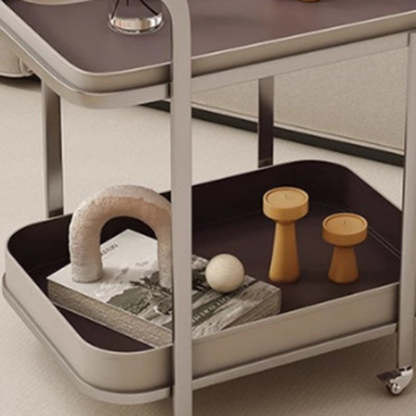 Contemporary Saddle Leather End Table 2-Tier — Gray & Coffee Color