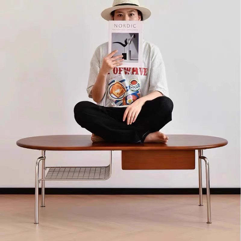Nordic Oval Steel Wood Coffee Table