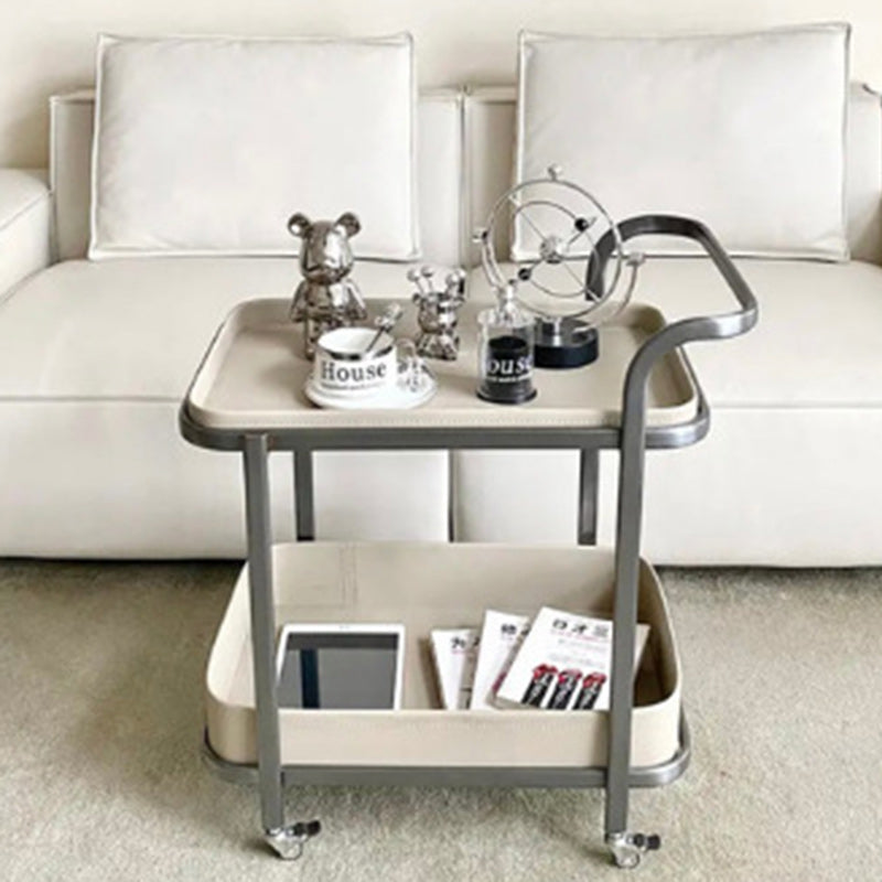 Contemporary Saddle Leather End Table 2-Tier