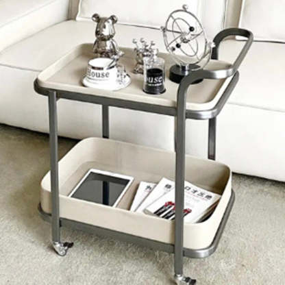 Contemporary Saddle Leather End Table 2-Tier — Khaki Color & Brown