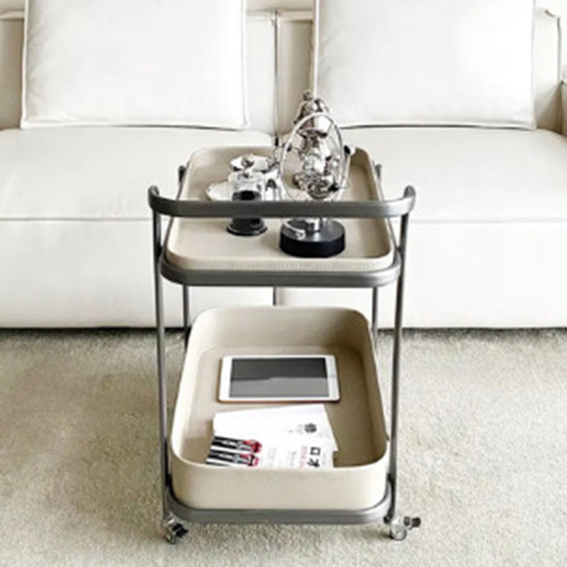 Contemporary Saddle Leather End Table 2-Tier