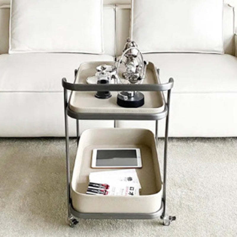 Contemporary Saddle Leather End Table 2-Tier