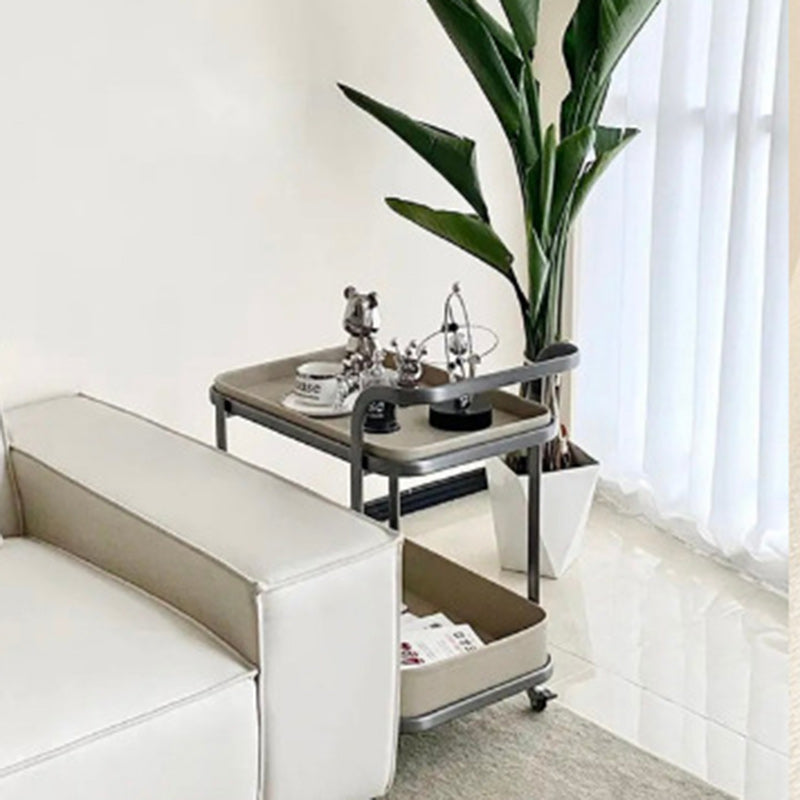 Contemporary Saddle Leather End Table 2-Tier