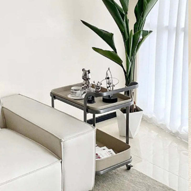 Contemporary Saddle Leather End Table 2-Tier