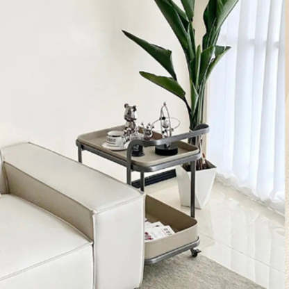 Contemporary Saddle Leather End Table 2-Tier
