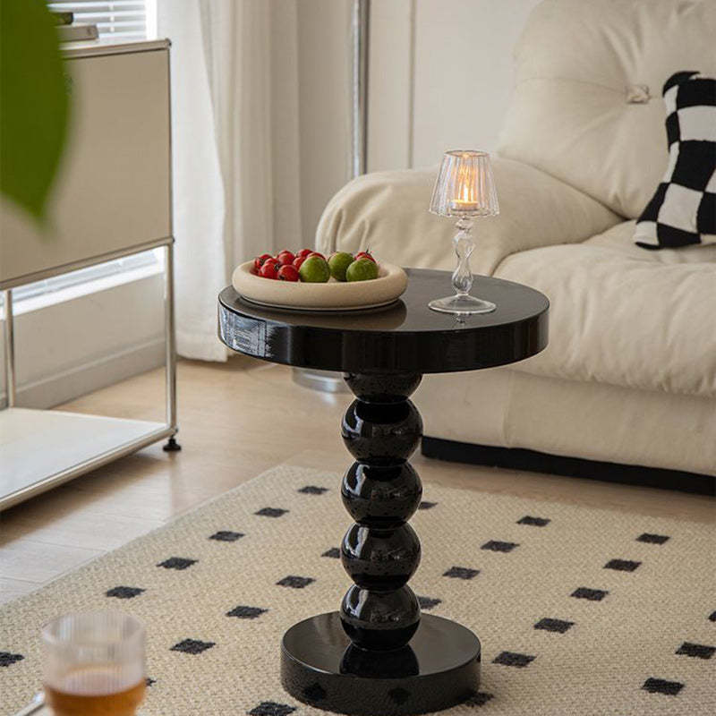 Vintage Round Wood End Table — Cream Yellow