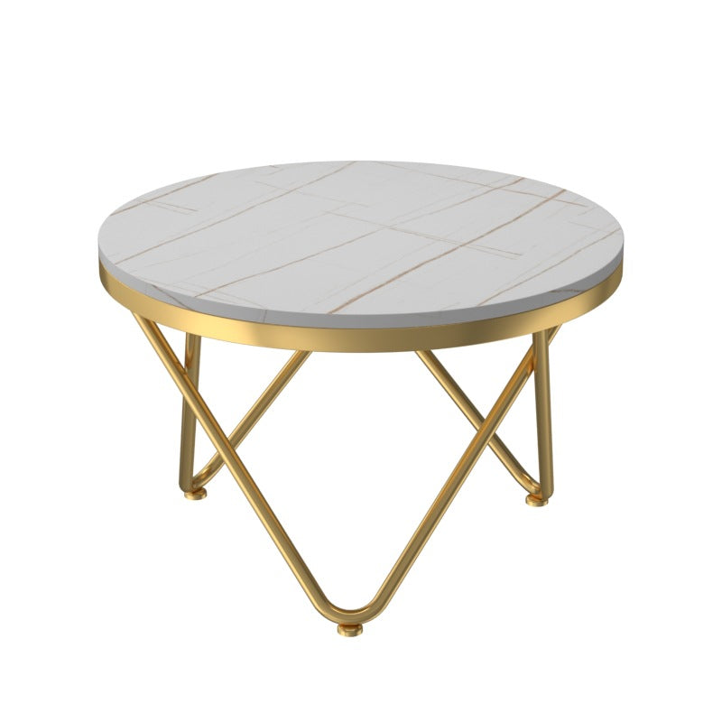 Luxury Round Rock Slab Iron Coffee Table — White