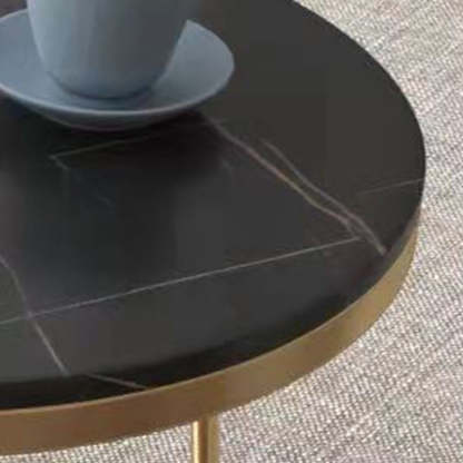 Luxury Round Rock Slab Iron Coffee Table — White