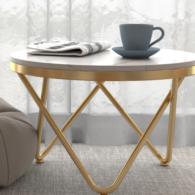 Luxury Round Rock Slab Iron Coffee Table — Black & Gold