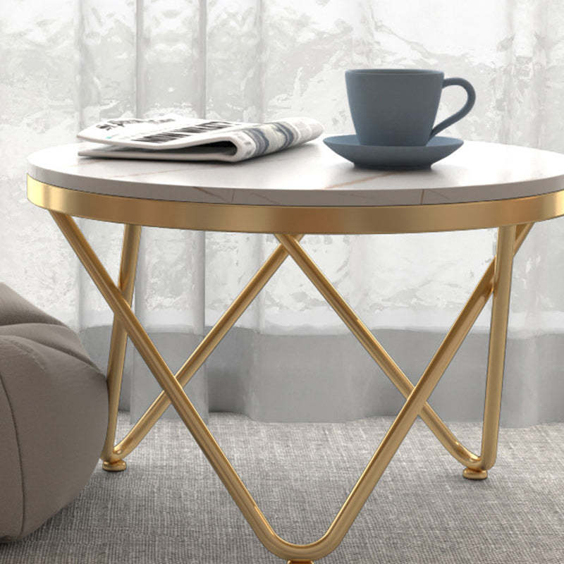 Luxury Round Rock Slab Iron Coffee Table — Black & Gold