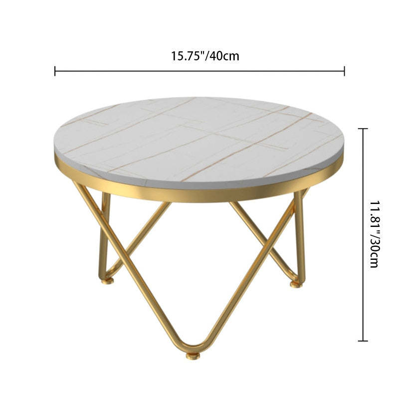 Luxury Round Rock Slab Iron Coffee Table — Gray