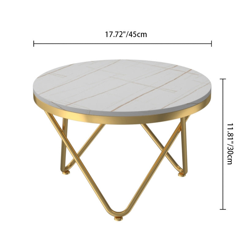 Luxury Round Rock Slab Iron Coffee Table — Black & Gold