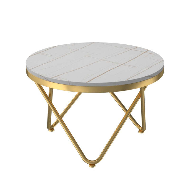 Luxury Round Rock Slab Iron Coffee Table — White