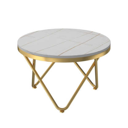 Luxury Round Rock Slab Iron Coffee Table — White
