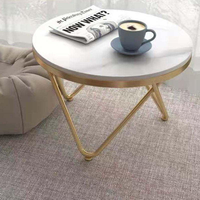 Luxury Round Rock Slab Iron Coffee Table — Black & Gold