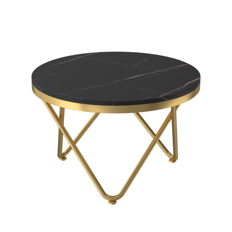 Luxury Round Rock Slab Iron Coffee Table — Gray