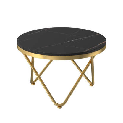 Luxury Round Rock Slab Iron Coffee Table — Gray