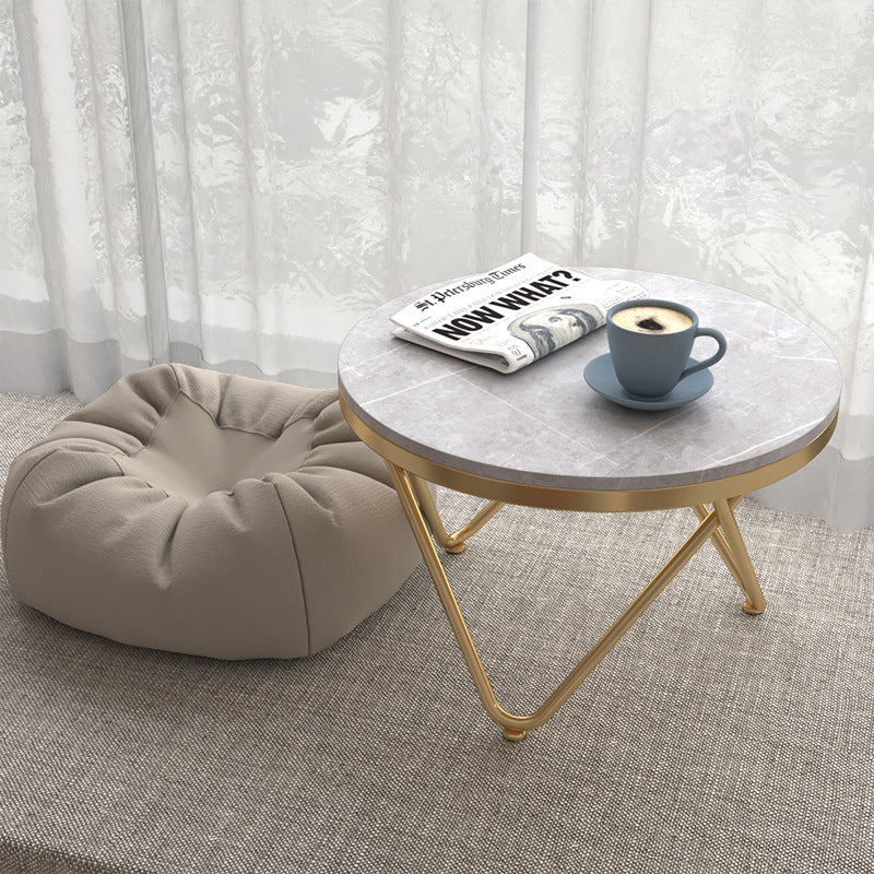 Luxury Round Rock Slab Iron Coffee Table — White & Gold