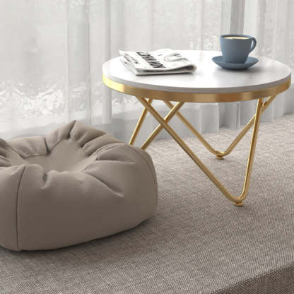 Luxury Round Rock Slab Iron Coffee Table — White & Gold
