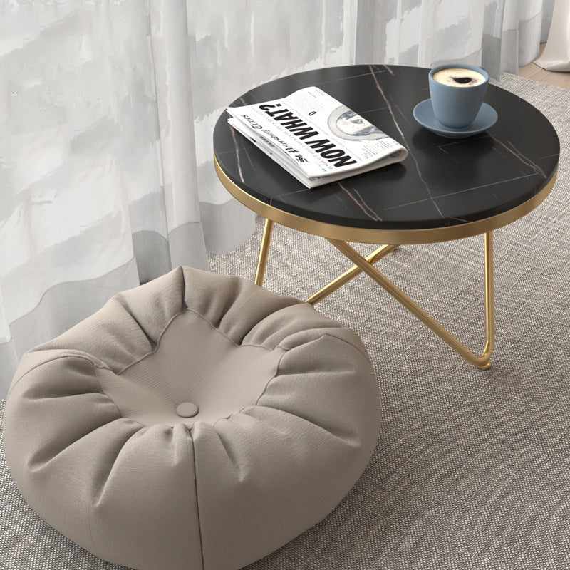 Luxury Round Rock Slab Iron Coffee Table — White