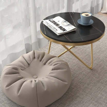 Luxury Round Rock Slab Iron Coffee Table — White