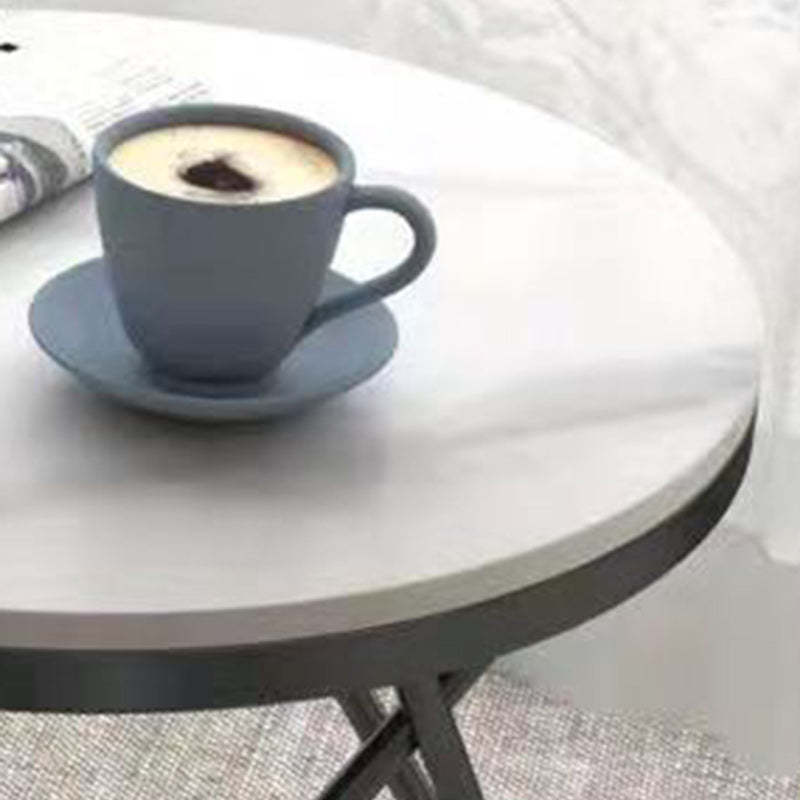 Luxury Round Rock Slab Iron Coffee Table — Black & Gold
