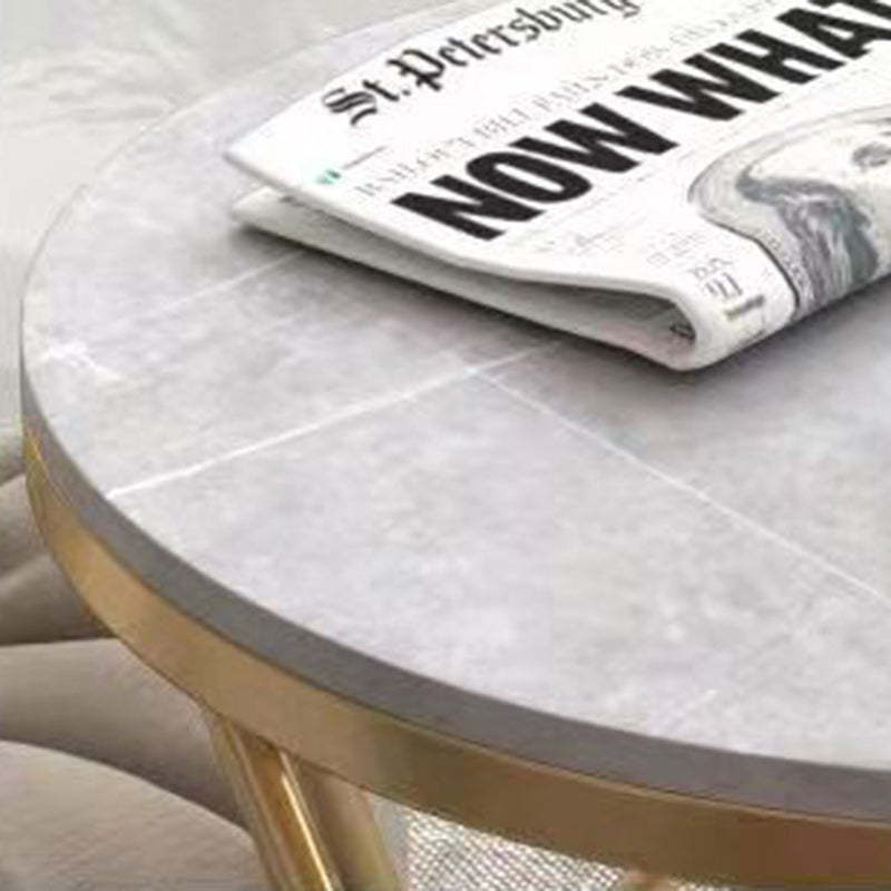 Luxury Round Rock Slab Iron Coffee Table — White & Gold