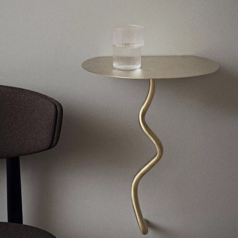 Contemporary Iron Curve Suspended End Table — Gold