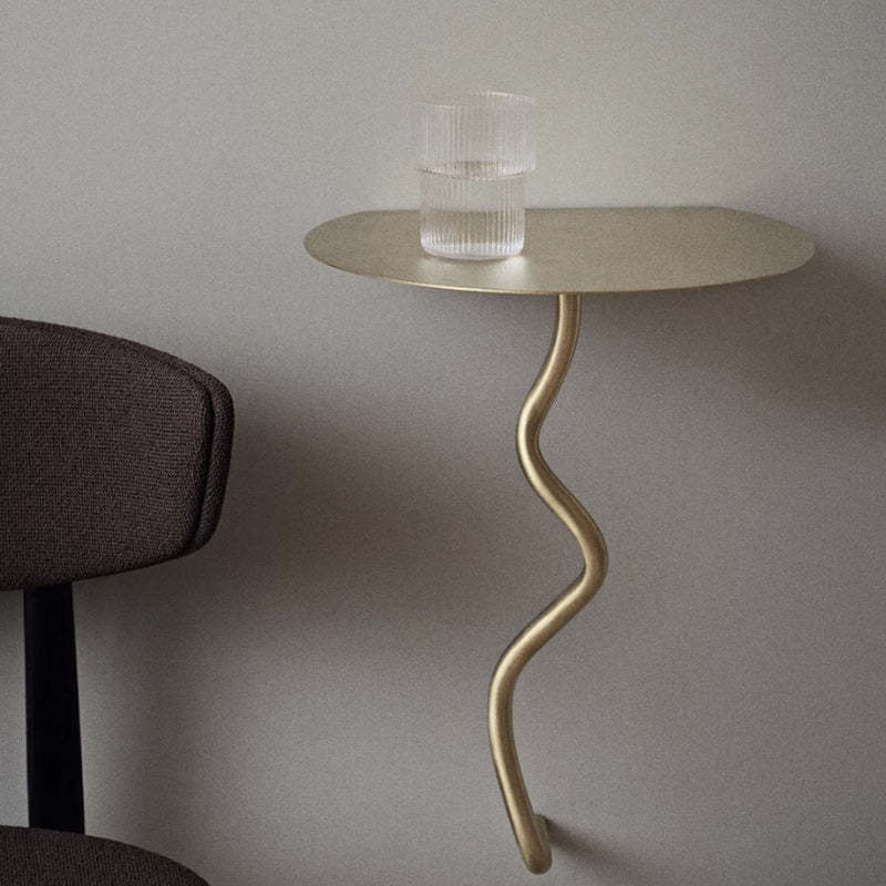Contemporary Iron Curve Suspended End Table — Gold